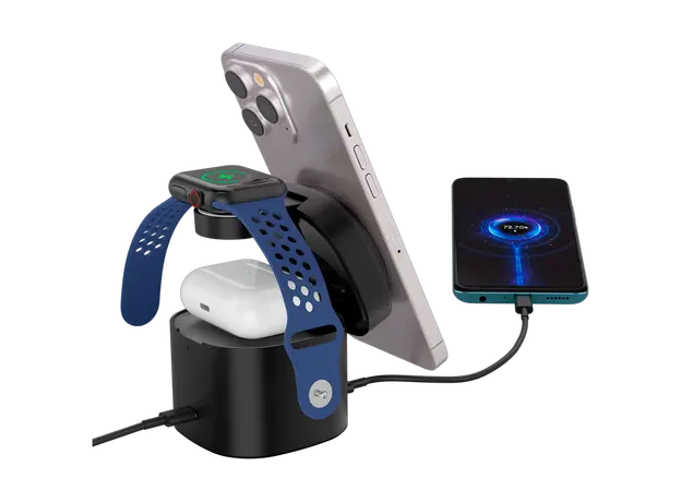 Wireless Charger Canyon OnCharge 405 CNS-WCS405B 4in1, Qi2 15W, USB-C 30W, with 65W Adapter, Black, 4 image