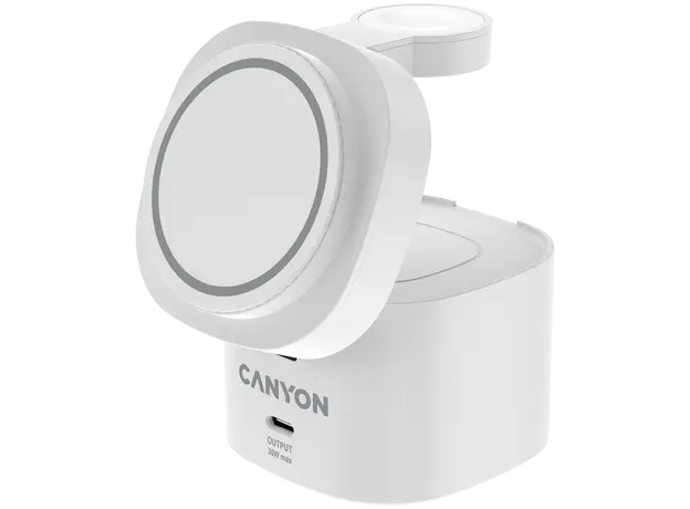 Wireless Charger Canyon OnCharge 405 CNS-WCS405W 4in1, Qi2 15W, USB-C 30W, with 65W Adapter, White, 2 image