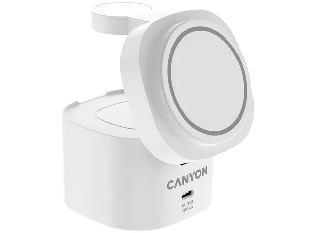 Wireless Charger Canyon OnCharge 405 CNS-WCS405W 4in1, Qi2 15W, USB-C 30W, with 65W Adapter, White, 3 image