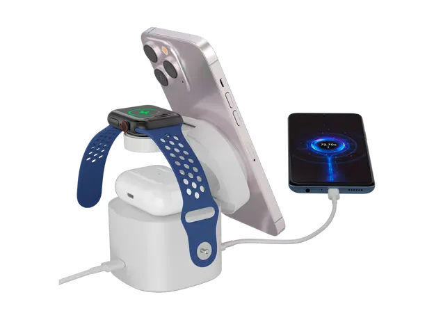 Wireless Charger Canyon OnCharge 405 CNS-WCS405W 4in1, Qi2 15W, USB-C 30W, with 65W Adapter, White, 4 image