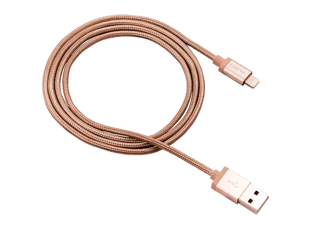 USB Cable CANYON MFI-3 CNS-MFIC3GO USB-A to Lightning, MFi, 12W, Braided, 1m, Gold