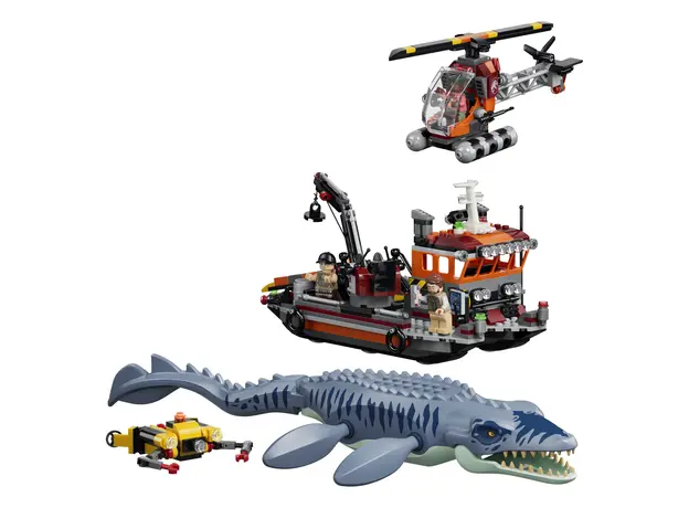 LEGO Constructor Jurassic World Mosasaurus Dinosaur Boat Attack 77983, 703 Pieces, 7+