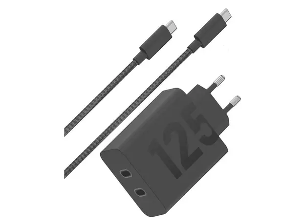 Charger Motorola TurboPower 125W Duo Charger PG38C06632, 2 x USB-C, GaN, with 2 m USB-C Cable, Black, 4 image