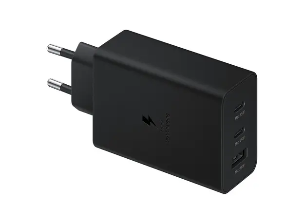 Mobile Charger Samsung 65W Power Adapter Trio EP-T6530NBEGEU, 2x USB-C, USB-A, Super Fast Charging 2.0, Black