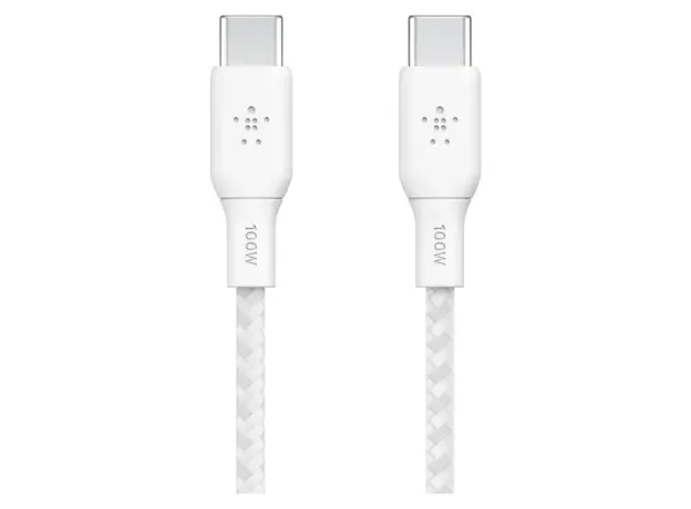 USB Cable Belkin BoostCharge USB-C to USB-C Braided Cable 100W 2M CAB014bt2MWH, White, 2 image