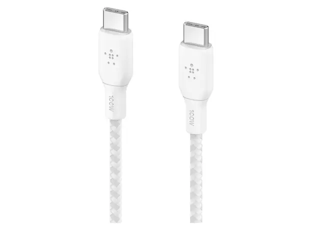 USB Cable Belkin BoostCharge USB-C to USB-C Braided Cable 100W 2M CAB014bt2MWH, White, 3 image