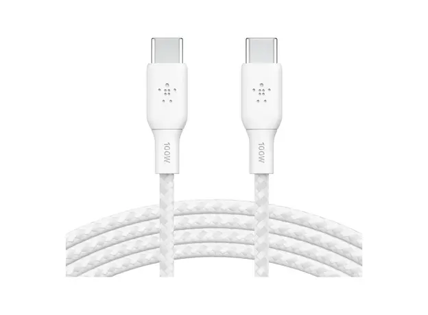 USB Cable Belkin BoostCharge USB-C to USB-C Braided Cable 100W 2M CAB014bt2MWH, White