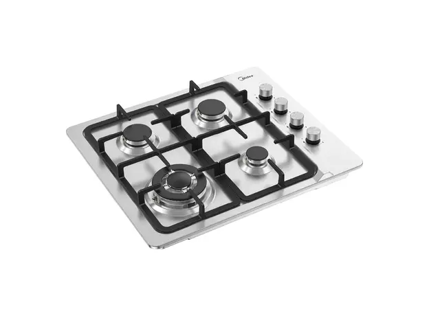 Gas Hob Midea MG613TX, Built-in, 4 Burners, WOK, 59 cm, Stainless Steel, 2 image