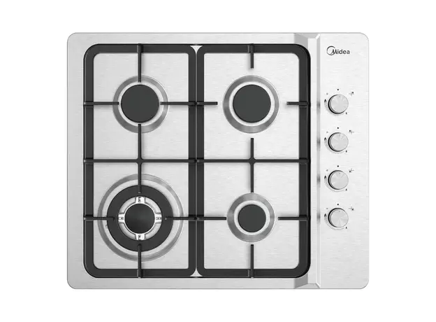 Gas Hob Midea MG613TX, Built-in, 4 Burners, WOK, 59 cm, Stainless Steel