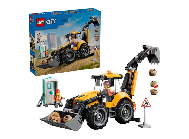 LEGO City 60480 Yellow Backhoe Loader, Toy Backhoe Loader, 301 Pieces, 7+, 2 image