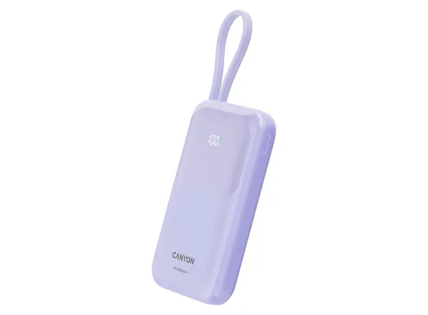 Power Bank CANYON OnPower 101 CNS-CPB101PU, 10000mAh, PD 22.5W, Built-in USB-C Cable, Purple, 2 image
