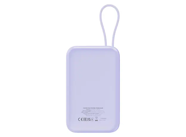 Power Bank CANYON OnPower 101 CNS-CPB101PU, 10000mAh, PD 22.5W, Built-in USB-C Cable, Purple, 4 image