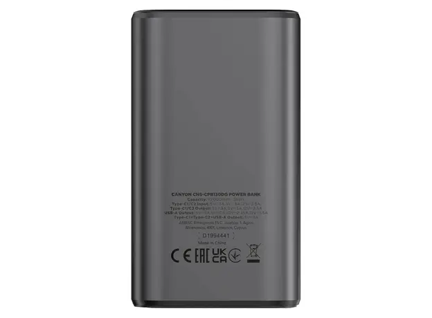 Power Bank CANYON OnPower 130 CNS-CPB130DG 10000mAh PD30W, TFT Display, 2x USB-C + USB-A, Dark Grey, 4 image