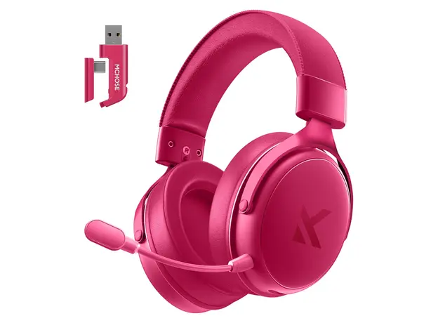 Headset MCHOSE V9 Pro HW-V9-6, Wireless Gaming Headset, 53mm, 7.1, 2.4GHz/Bluetooth/Wired, 250h, Rose Red, 2 image