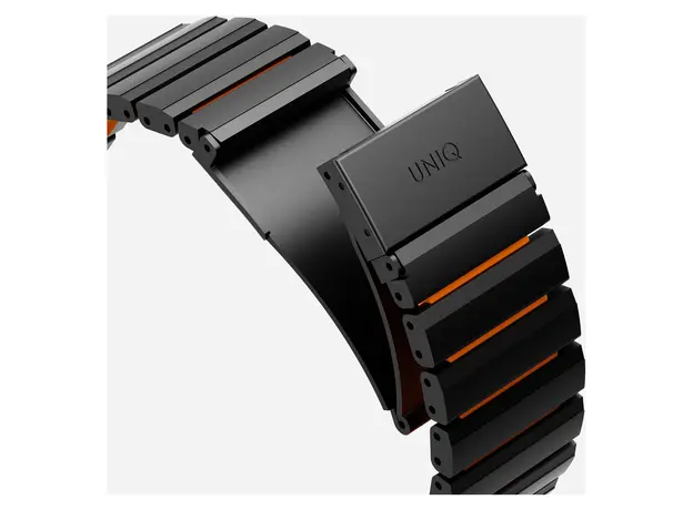 Smart Watch Band Uniq Strova Flex Apple Watch 49/46/45/44MM, Stainless Steel, Midnight Black/Volt Orange, 2 image