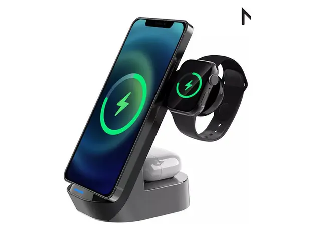 Wireless Charger KAKUSIGA KSC-778 3in1, 15W, Phone/Watch/Earbuds, Black, 2 image