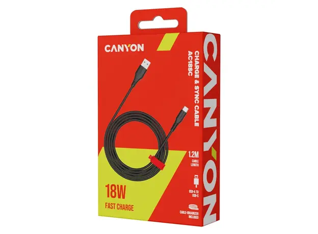USB Cable CANYON CNS-AC18SC12B AC18SC USB-A to USB-C 18W 1.2m Black, 2 image