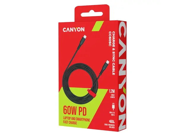 USB Cable CANYON CNS-CC60SC12B CC60SC USB-C to USB-C 60W 1.2m Black, 2 image