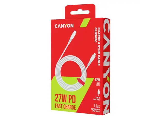 USB Cable CANYON CNS-CLN30SC12W CLN30SC USB-C to Lightning PD 27W 1.2m White, 2 image