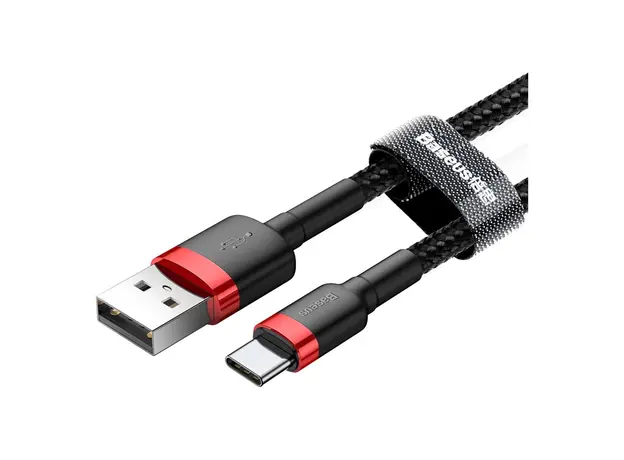 Cable Baseus Cafule USB-A to Type-C 3A 0.5m CATKLF-A91, Black/Red, 2 image