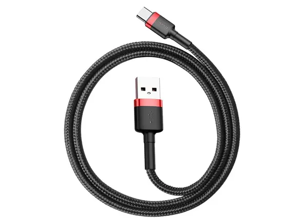 Cable Baseus Cafule USB-A to Type-C 3A 0.5m CATKLF-A91, Black/Red, 5 image