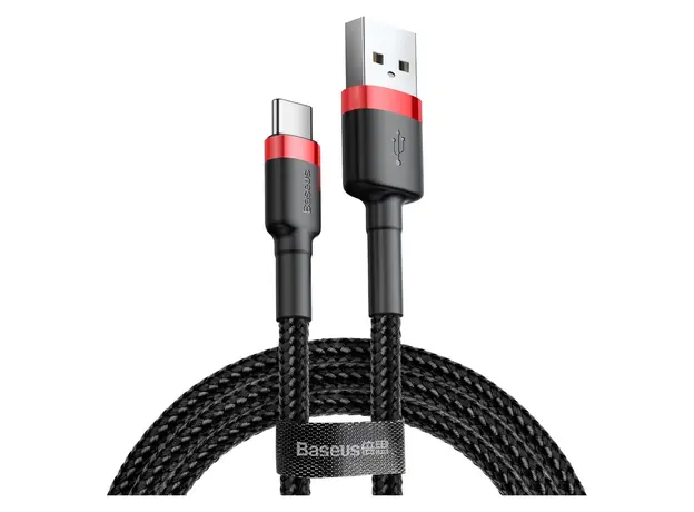 Cable Baseus Cafule USB-A to Type-C 3A 0.5m CATKLF-A91, Black/Red