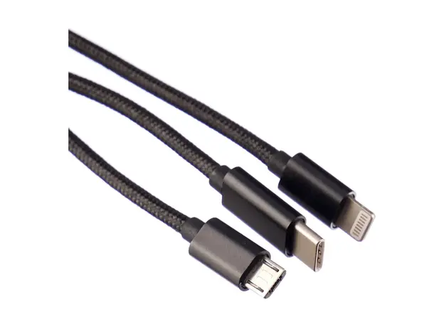 Cable Ttec 2DK39S AlumiCable Trio, USB-A to USB-C/Lightning/Micro USB, 1m, Black, 2 image
