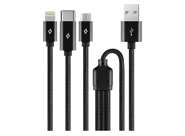 Cable Ttec 2DK39S AlumiCable Trio, USB-A to USB-C/Lightning/Micro USB, 1m, Black