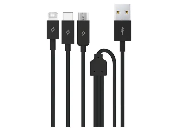 Cable Ttec 2DK7521S Trio, USB-A to USB-C/Lightning/Micro USB, 1.2m, Black