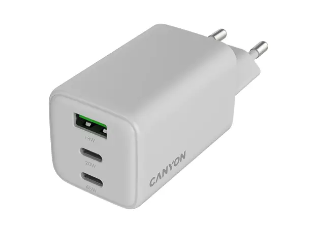 Wall Charger CANYON CU65ACC CNS-CUW65ACC, GaN 65W, 2x USB-C PD + 1x USB-A QC, EU, White, 2 image