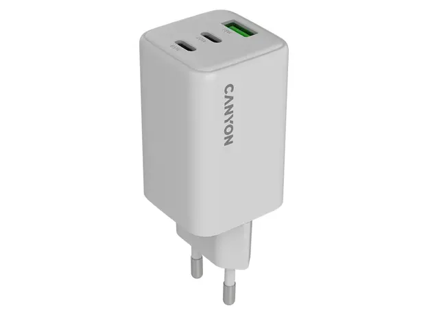 Wall Charger CANYON CU65ACC CNS-CUW65ACC, GaN 65W, 2x USB-C PD + 1x USB-A QC, EU, White