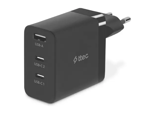 Charger Ttec 2SCG03S SmartCharger Trio GaN 65W PD, 2 x USB-C + USB-A, Black