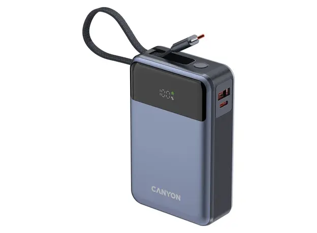 Power Bank CANYON OnPower 600 CNS-CPB600DG 20000mAh, PD 65W, Built-in USB-C Cable, LCD, Dark Grey, 2 image