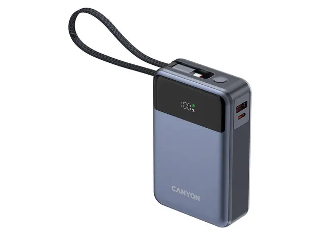 Power Bank CANYON OnPower 600 CNS-CPB600DG 20000mAh, PD 65W, Built-in USB-C Cable, LCD, Dark Grey