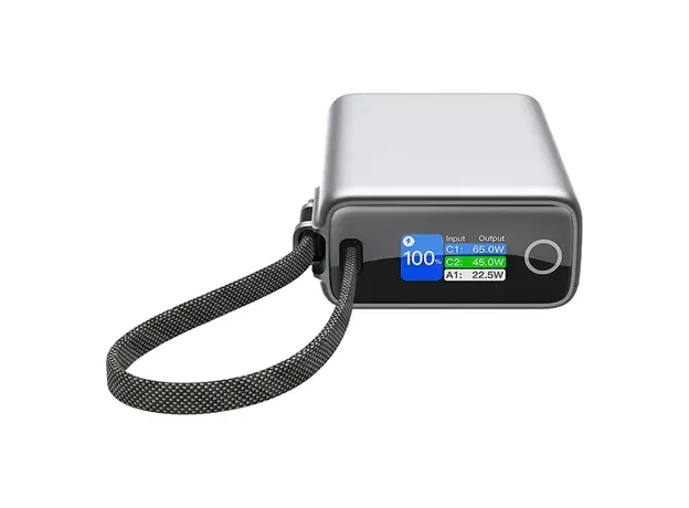 Power Bank Ttec ReCharger Pro Max TFT 2BB273G, 20000mAh, PD 65W, Built-in USB-C Cable, Silver, 2 image