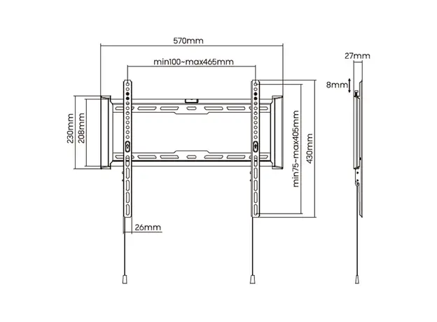 TV Wall Mount Stell SHO 7200 Fixed mount SLIM for TV 32"-70", Max. 75 kg, Black, 4 image