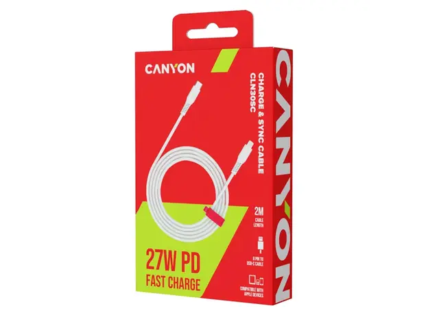 USB Cable CANYON CNS-CLN30SC20W CLN30SC USB-C to Lightning PD 27W 2m White, 2 image