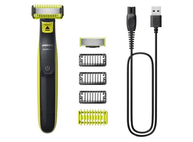 Trimmer Philips OneBlade Face + Body QP2824/10, Wet & Dry, 45 min Run Time, 3 Stubble Combs + Body Comb, Lime Green/Charcoal Grey