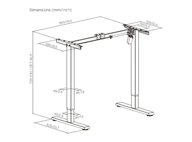 Sit-Stand Desk Frame Vertex VX-SMSTD-01B Single-Motor, 730-1190 mm, 80 kg, Black, 2 image