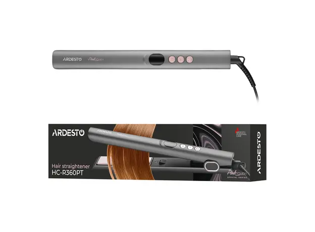 Hair Straightener ARDESTO HC-R360PT Pink Touch, 52W, 150-230°C, Ceramic Plates, LED Display, Grey/Pink, 5 image