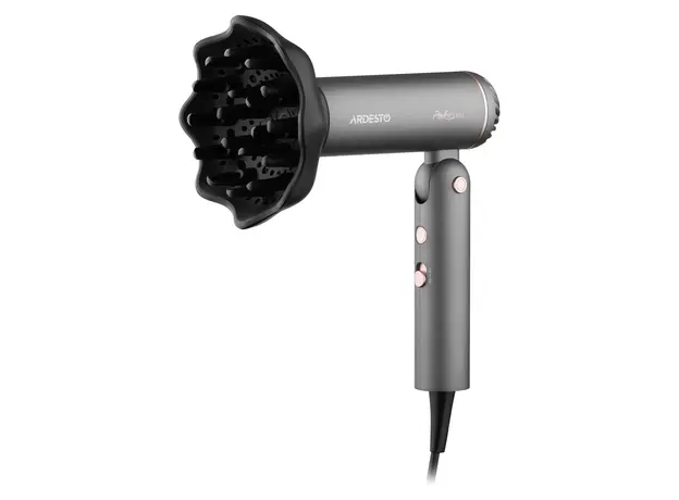 Hair Dryer ARDESTO HD-R360PT Pink Touch, 1300W, BLDC Motor, 2 Speeds, 3 Heat Settings, Foldable Handle, Gray/Pink, 3 image