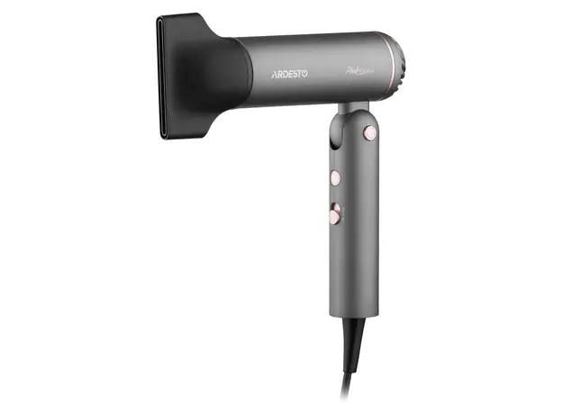 Hair Dryer ARDESTO HD-R360PT Pink Touch, 1300W, BLDC Motor, 2 Speeds, 3 Heat Settings, Foldable Handle, Gray/Pink