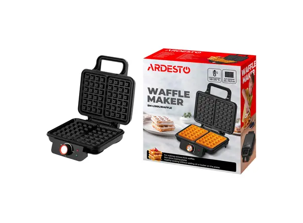 Waffle Maker ARDESTO SM-L100LWAFFLE, 1200W, Thick Waffles, 23×16.8 cm Plates, Temperature Control, Black, 5 image