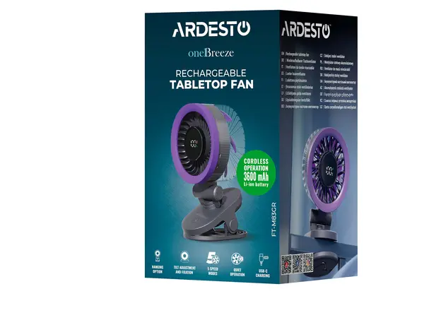 Fan ARDESTO FT-M83GR OneBreeze, Desktop/Wall-Mounted, Clip, 9 cm, Display, 3600 mAh Battery, USB-C, Grey, 8 image