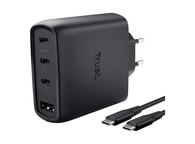 Charger Trust Maxo 65W GaN (26067), 3x USB-C + 1x USB-A, with 2 m cable, Black