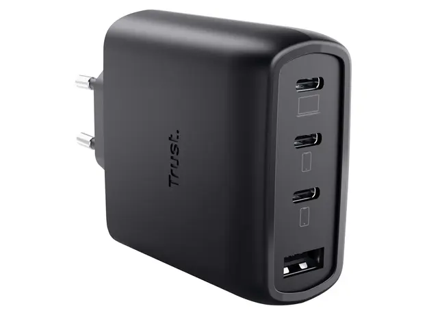 Charger Trust Maxo 65W GaN (26067), 3x USB-C + 1x USB-A, with 2 m cable, Black, 2 image