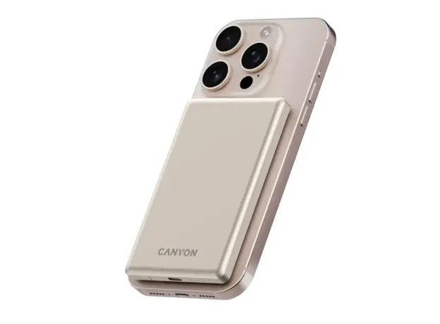 Portable charger CANYON power bank OnPower 505 slim Magnetic 5000 Beige (CNS-CPB505BE), 2 image