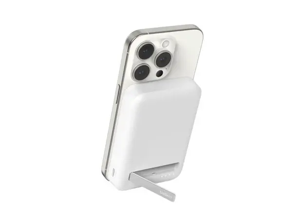 Portable Charger Belkin Magnetic Wireless Power Bank Qi2 15W 8000mAh With Stand BPD007BTWH, 6 image