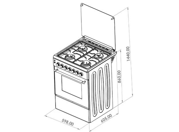 Cooker Oz OE 6031 BL / 3Gas + 1Electric / Electric Oven / 60x60x85cm / FFD / Matte Black, 2 image
