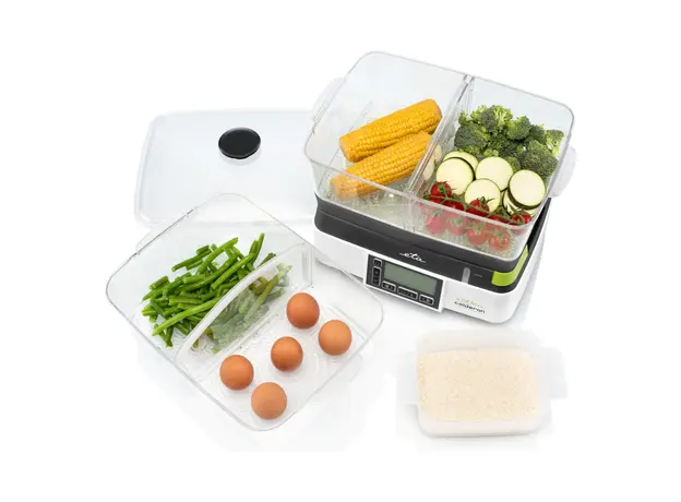 Food Steamer ETA Calderon II 113490010, 1800W, 11 L, 2 Containers, 6 Programs, LCD, Grey/White, 7 image